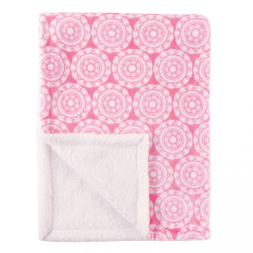 Hudson Baby Infant Girl Plush Blanket With Sherpa Back, Medallion, One Size