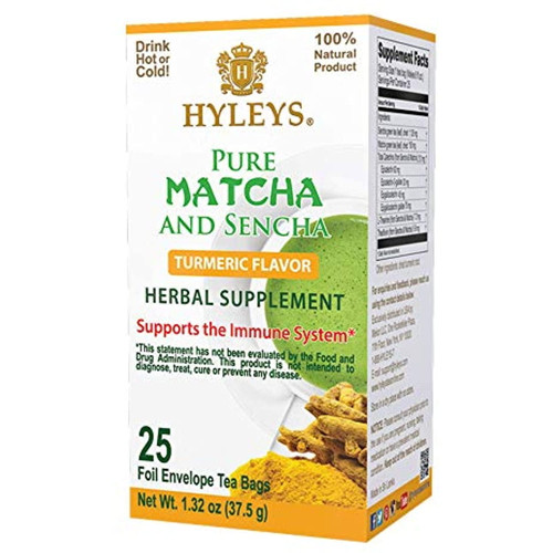 Hyleys Tea Wellness Japanese Pure Matcha Green With Bags (100 Natural/sugar Free/gluten Free And Non Gmo), Turmeric, 25 Count