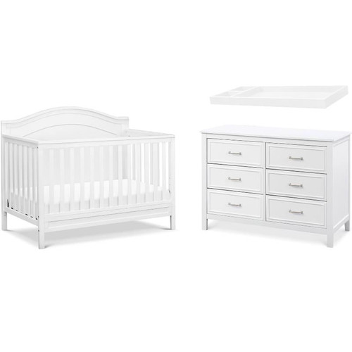 4-in-1 Convertible Crib And Dresser Set With Removable Changing Tray In White