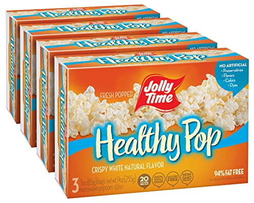 Jolly Time Healthy Pop Microwave Popcorn, Low Fat Gluten Free Non-gmo, 4 Pack 3 Count Boxes (healthy Pop - Crispy White Natural Flavor)