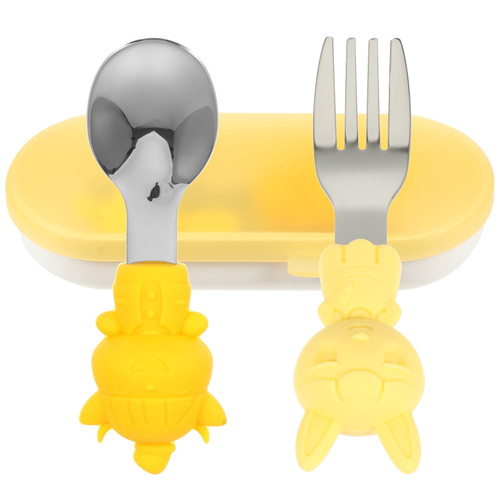 Hemoton 1 Set Kids Tableware Chick Learning Spoon Fork Toddler Eating Tool