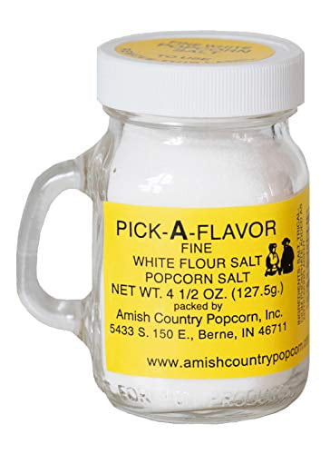 Amish Country Popcorn | Fine White Popcorn Salt - 4.5 Ounce | Old Fashioned With Recipe Guide (4.5 Oz Jar)