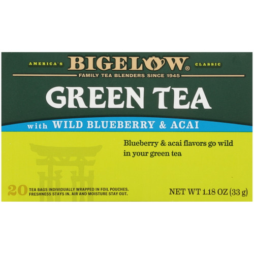 Bigelow Green Tea With Blueberry, Tea Bags, 20 Count