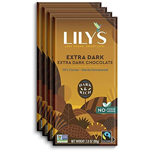 Extra Dark Chocolate Bar By Lilys | Made With Stevia, No Added Sugar, Low-carb, Keto Friendly | 70% Cocoa | Fair Trade, Gluten-free & Non-gmo | 2.8 Ounce, 4-pack