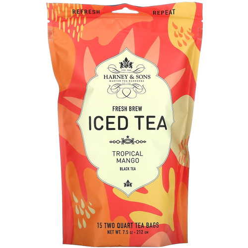 Fresh Brew Iced Tea, Tropical Mango Black Tea, 15 Tea Bags, 7.5 Oz (212 G), Harney & Sons