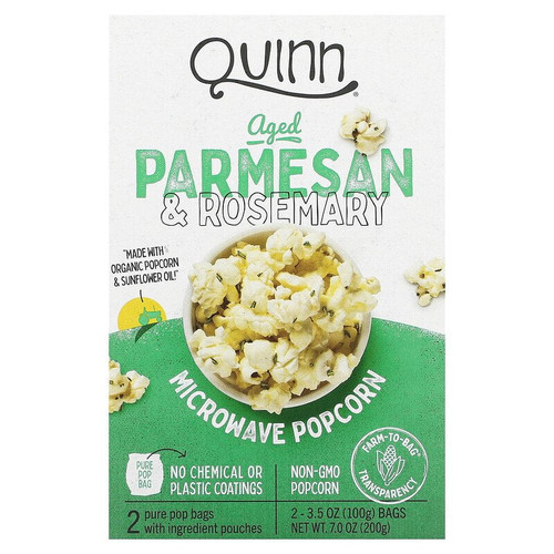 Quinn Popcorn, Microwave Popcorn, Aged Parmesan & Rosemary, 2 Bags, 3.5 Oz Pack Of 4