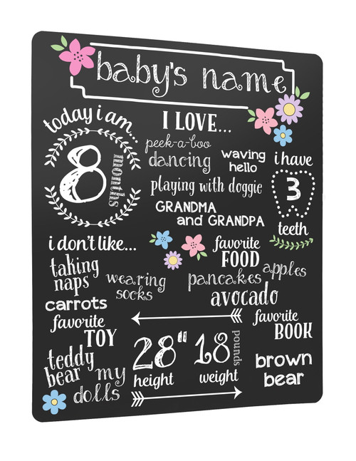 Kate & Milo Floral Baby Milestone Photo Sharing Chalkboard