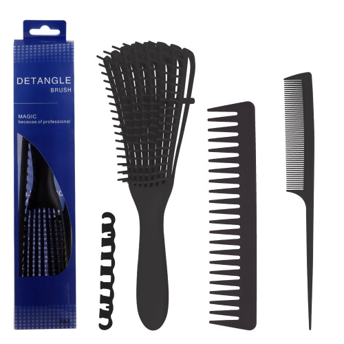 Qweryboo Hair Detangling Brush Set, Massage Shampoo Hair Brush And Anti-static Hairdressing Comb, Easy Detangler Hairbrush For Women, Kids Wet/dry Hair, Black(black)