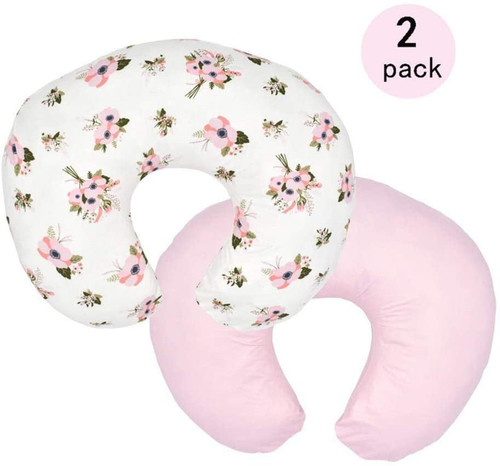 Lnkoo 2 Pack Nursing Pillow Cover, Luxury Egyptian Cotton Soft Feeding Pillow Slipcovers For Baby Girls Boys, Fits Standard Infant Support Pillows Positioners- Lt Pink & Floral