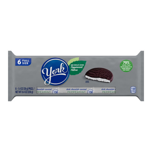 York, Dark Chocolate Peppermint Patties Candy, Gluten Free, 1.4 Oz, Packs (6 Count)