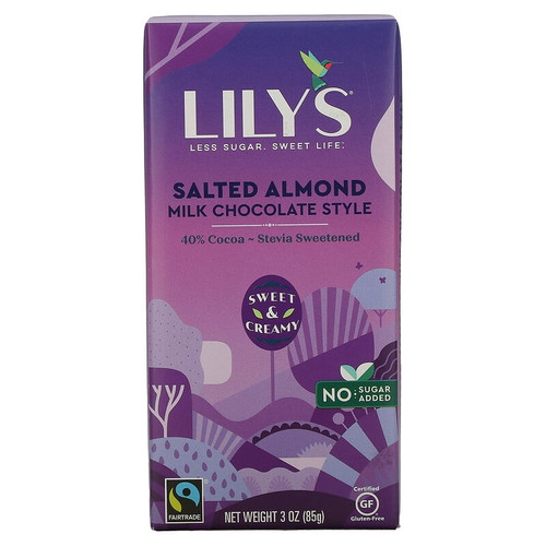 Lily's Sweets, 40% Cocoa Milk Chocolate Style, Salted Almond, 3 Oz