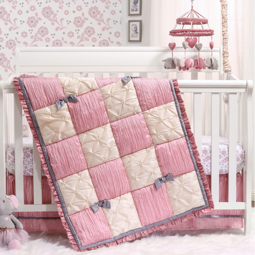 The Peanutshell Bella Crib Bedding Set For Baby Girls, 3 Piece Nursery Set With Quilt, Fitted Crib Sheet, And Dust Ruffle