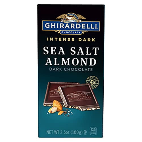 Ghirardelli Intense Dark Chocolate Bar, Sea Salt Almond, Valentine's Day Chocolate Gifts, 3.5 Oz Bar
