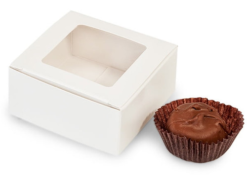 1 Unit White Window Candy Truffle Boxes 2-5/8x2-3/4x1-1/4" Holds 4, 25pc/unit