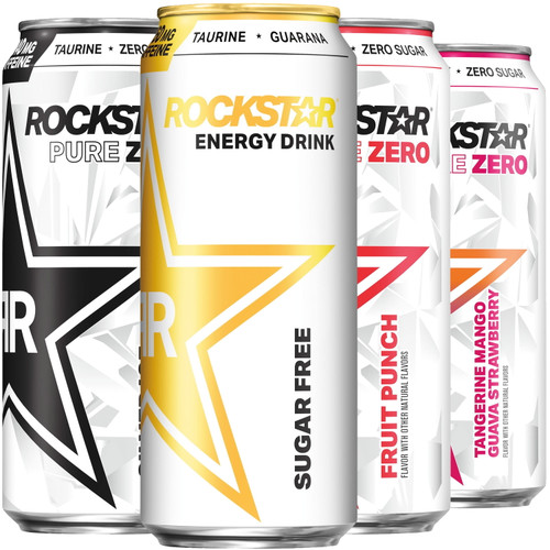 Rockstar Energy Pure Zero Sugar 4 Flavor Variety Pack Energy Drinks, 16 Oz, 12 Pack Cans
