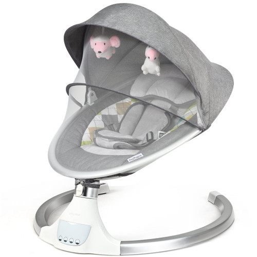 Topbuy Electric Baby Rocking Chair Swing With Mosquito Nets & 2 Toys Gray