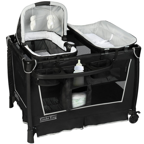 Kinder King 5 In 1 Portable Nursery Center, Foldable Playard For Baby & Toddler, Infant Pack N Play W/bassinet, Black