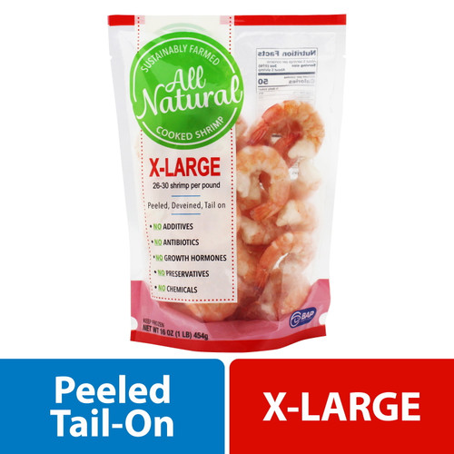 Frozen Extra Large All Natural Tail-on Shrimp, 16 Oz (26-30 Count Per Lb)