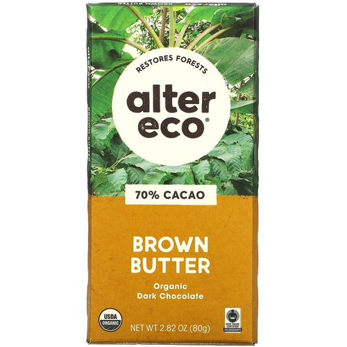 Alter Eco Organic Dark Chocolate Brown Butter 70% Cacao 2.82 Oz Pack Of 3