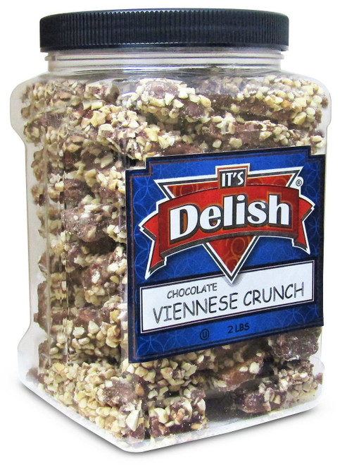 Gourmet Viennese Crunch By Its Delish  2 Lbs Jumbo Reusable Container 32 Oz Jar  Premium Dark Chocolate Coated With Chopped Nuts Hard Candy Bulk English Toffee  Certified Kosher Ou Parve
