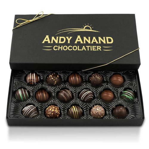 Andy Anand Dark Chocolate Truffles 24 Pcs Of Champagne, Rum, Amaretto, Black Forest Delicious-gift Boxed & Greeting Card Mothers Fathers Day Birthday Valentine Christmas