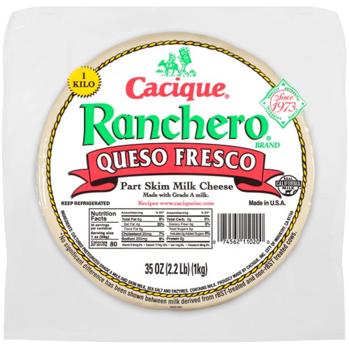 Cacique, Ranchero Queso Fresco Part Skim Milk Cheese, 35 Oz