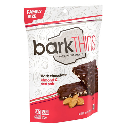Barkthins, Dark Chocolate Almond And Sea Salt Snacking Chocolate, Holiday, 10 Oz, Bag