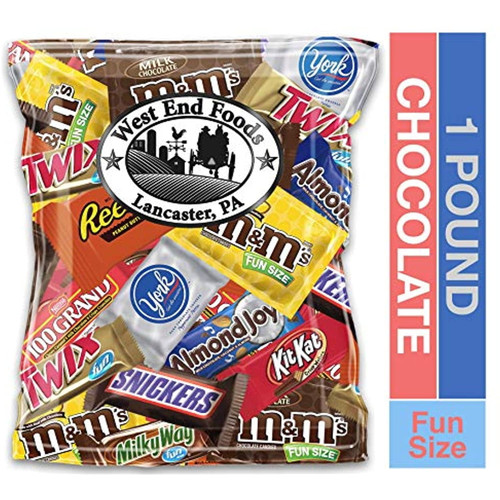 Small Bag Of Fun Sized Chocolate Candy (1 Pound) Filled With M&ms, Snickers, Reeses, Kit Kat Bars, 100 Grand Bars, Milky Way, Twix, Peanut M&ms, Almond Joys, & York Mints