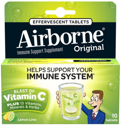 Airborne Lemon Lime Effervescent Tablets, 10 Count - 1000mg Of Vitamin C - Immune Support Supplement (pack Of 2)