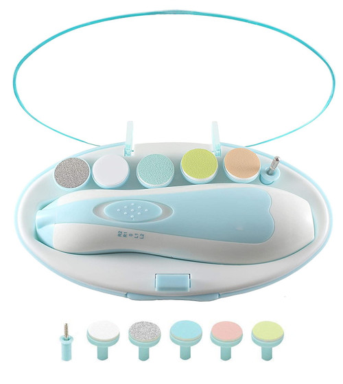 Shellton Electric Nail File Drill For Baby, Baby Nail File Kit, Safe Electric Baby Nail Trimmer, 6 In 1 Safety Cutter Trimmer Clipper For Toes And Fingers (blue)