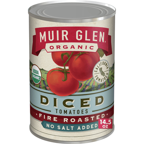 (12 Pack)muir Glen Organic Diced Fire Roasted No Salt Added Tomatoes, 14.5 Oz