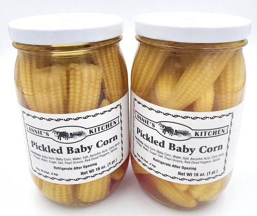 Annies Amish Kitchen Pickled Baby Corn Small Batch Hand Made 16oz Jars, 2 Pack
