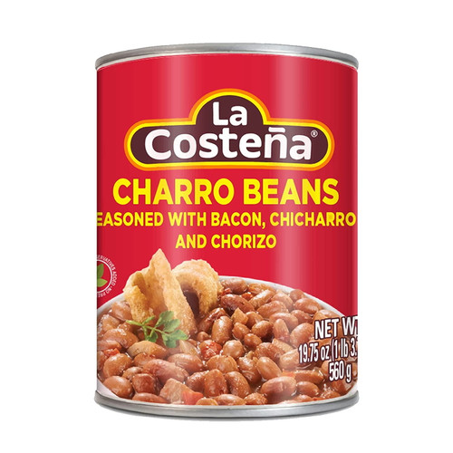 La Costeña Charro Beans | Pinto Beans With Onion, Garlic, Chorizo, Bacon, Chicharones, And Tomato | 19.75 Ounce Can (pack Of 6)