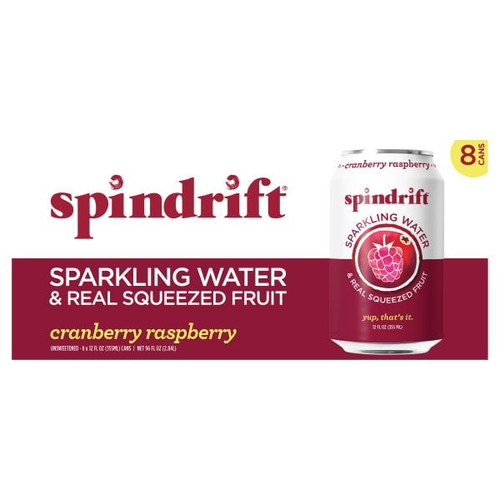Spindrift Sparkling Water, Cranberry Raspberry Flavored, Made With Real Squeezed Fruit, 12 Fl Oz Cans, Pack Of 24 (only 8 Calories Per Seltzer Water Can)