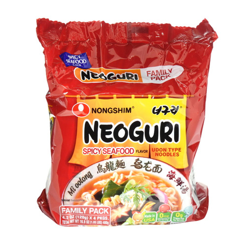 Nongshim Neoguri Spicy Seafood Ramyun Ramen Noodle Soup Pack, 4.2oz X 4 Count