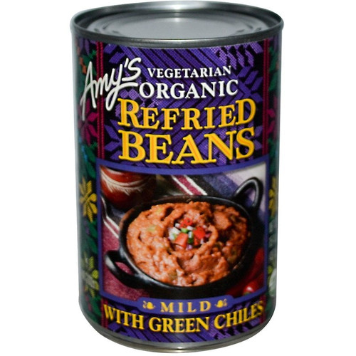 Amy's Vegetarian Organic Refried Beans Mild With Green Chiles 15.4 Oz Pack Of 4