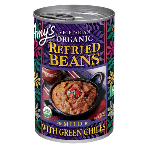 Amy's Organic Vegetarian Refried Beans, Green Chiles, 15.4 Oz