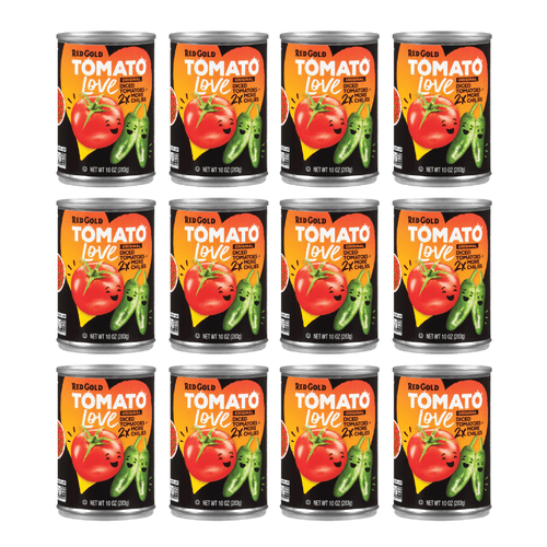 Red Gold Tomato Love Original Diced Tomatoes With 2x More Green Chilies, Vine-ripened Tomatoes, Kosher And Gluten Free, 10 Ounce Can, 12-pack