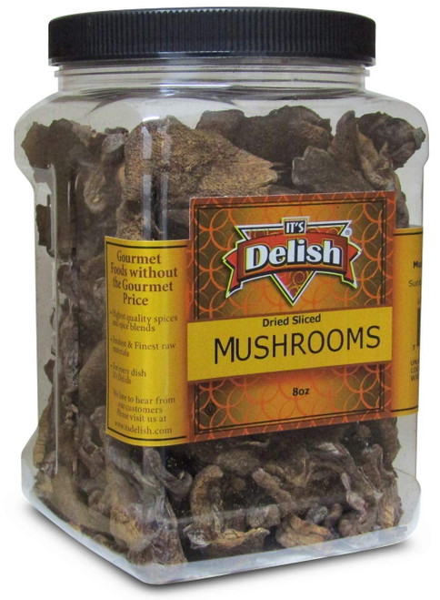 Dried Mushroom Slices Boletus Luteus By It's Delish, 8 Oz Jumbo Reusable Container  Chilean Sundried Dehydrated And Sliced Mushrooms For Cooking And Flavoring
