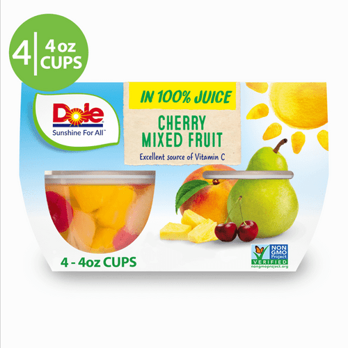 Dole Fruit Bowls Cherry Mixed Fruit In 100% Fruit Juice, 4 Oz Bowls, 4 Cups Of Fruit