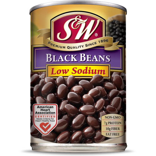 (12 Pack) S&w - Low Sodium Canned Black Beans, 15 Ounce Can