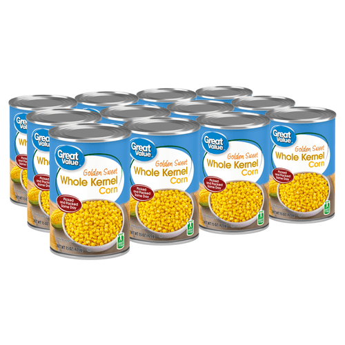 (12 Cans) Great Value Whole Kernel Corn, Canned Vegetables, 15 Oz