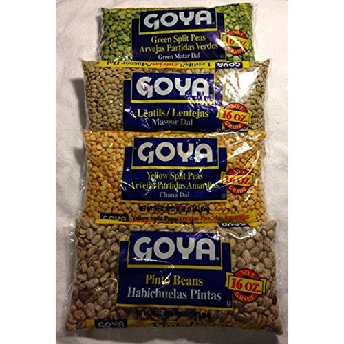 Goya Dried Lentils, Pinto Beans, Yellow Split Peas & Green Split Peas - Variety Pack - 16oz Each 1 Lb Bag (4 Pack) Split Pea Or Lentil Soup - Refried Beans - Recipes On Bag, Dip, Healthy Protein