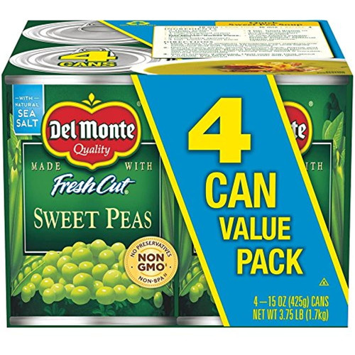 Del Monte Fresh Cut Sweet Peas Canned Vegetables, 24 Pack, 15 Oz Cans