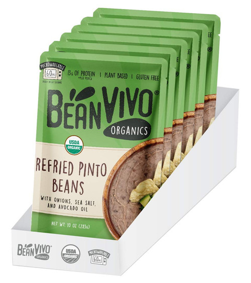 (6 Pack) Bean Vivo Organics Refried Pinto Beans, 10 Oz Pouch
