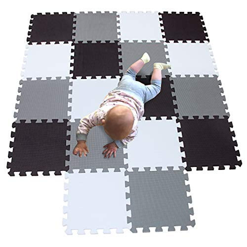 Mqiaoham Playmat Foam Play Tiles Interlocking Play Mat Baby Play Mats For Kids Floor Mats For Children Foam Playmats Jigsaw Mat Baby Puzzle Mat 18 Pieces Children Rug Crawl White Black Grey 101104112