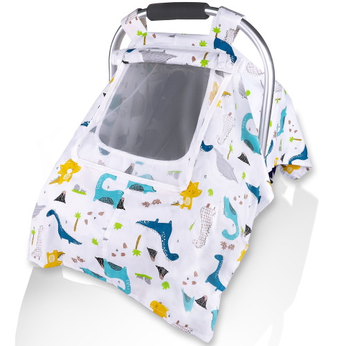Sjehome Baby Car Seat Covers With Peep Window,cover Protects Baby From Wind,sun,mosquito,universal Fit,dinosaur