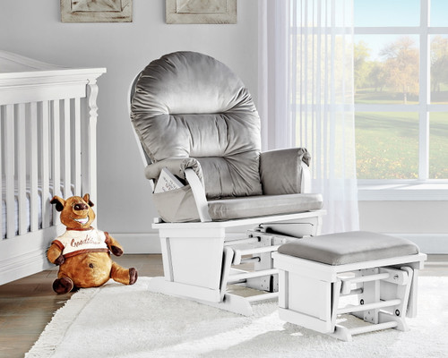 Suite Bebe Monti Glider And Ottoman In White Finish With Gray Cushion