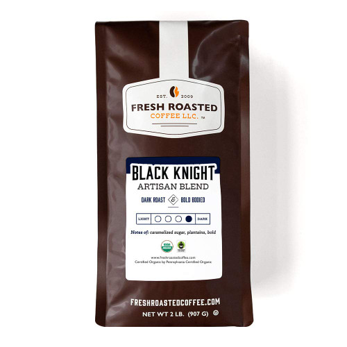 Fresh Roasted Coffee, Organic Black Knight Artisan Blend, Dark Roast Whole Bean, 32 Oz