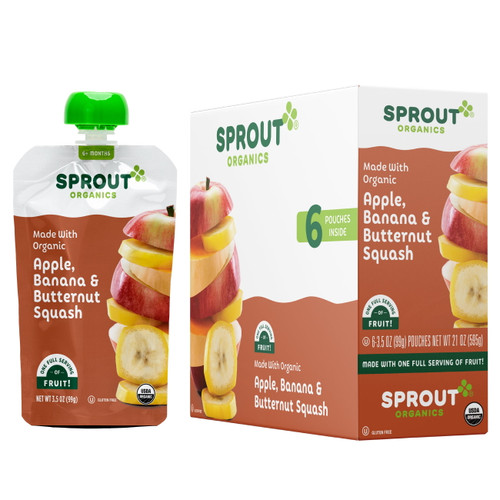 Sprout Organic Stage 2 Baby Food, Apple Banana Butternut Squash, 3.5 Oz Pouch, 6 Pack